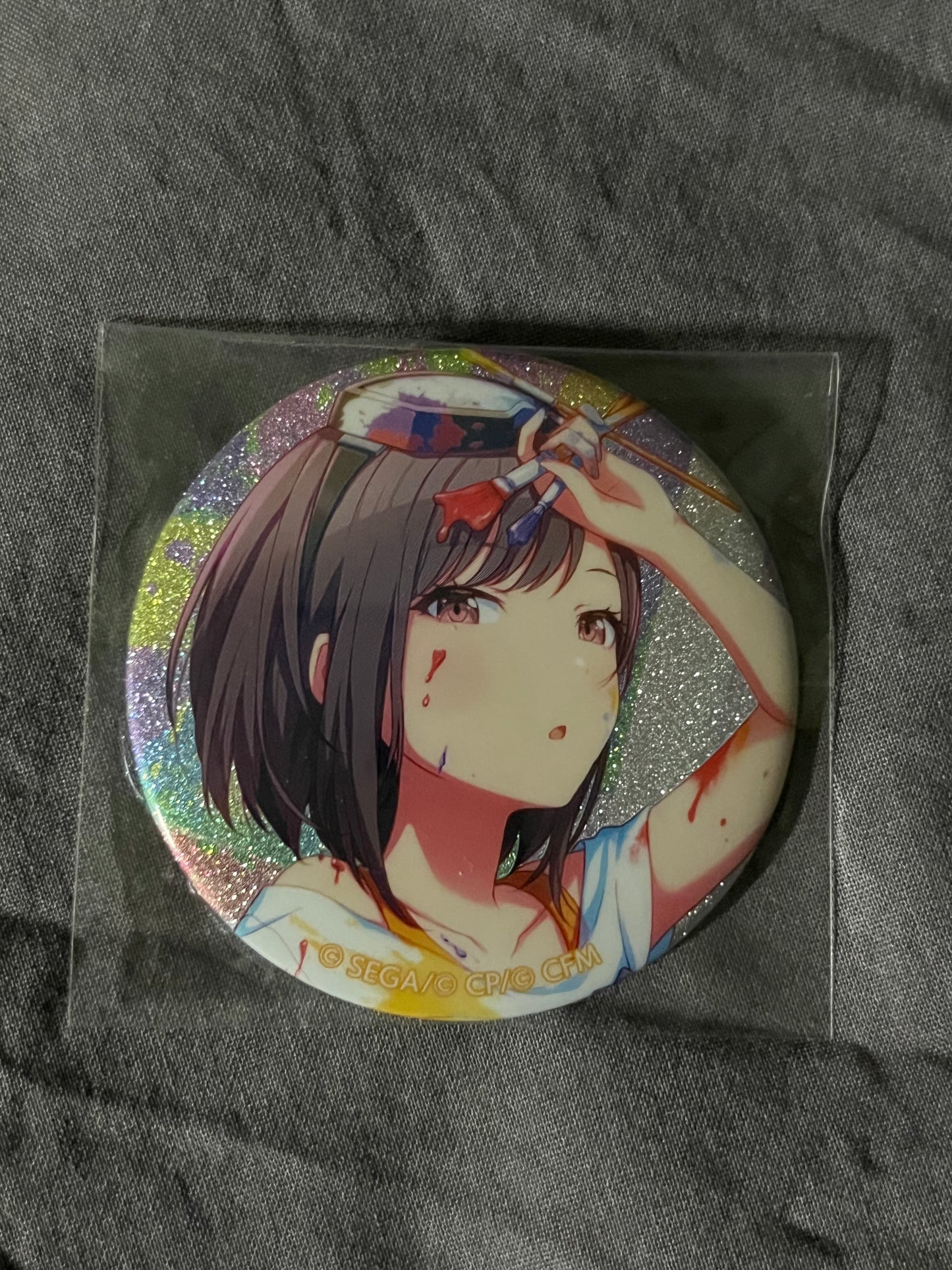 Project Sekai - Ena Shinonome “Paint What You Love ♪ Rainbow Canvas” Circle Glitter Badge [TRAINED]